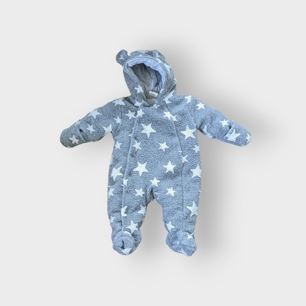 3-6 Months First Wish Gender Neutral Grey with White Stars Bunting Bag/Snowsuit